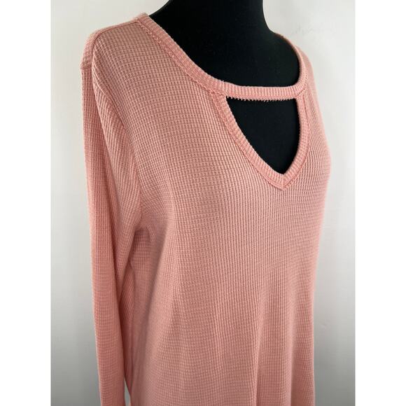 Anthropologie T.La Pink Nadia Cut Out Thermal Waffle Knit Tunic Top Size M - Picture 3 of 9